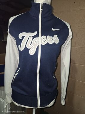 Nike Navy and White Detroit Tigers Full-Zip Varsity Jacket